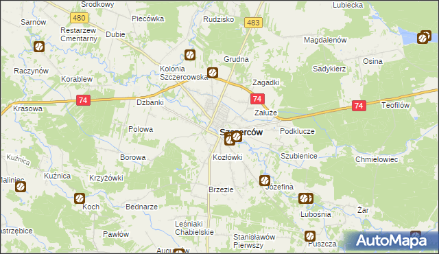 mapa Szczerców, Szczerców na mapie Targeo