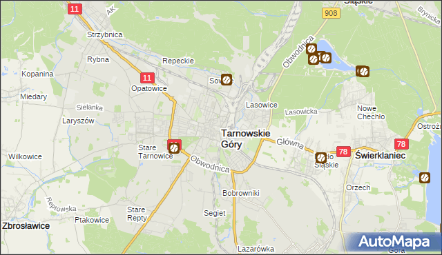 mapa Tarnowskie Góry, Tarnowskie Góry na mapie Targeo