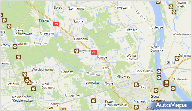 mapa Tomice gmina Góra Kalwaria, Tomice gmina Góra Kalwaria na mapie Targeo