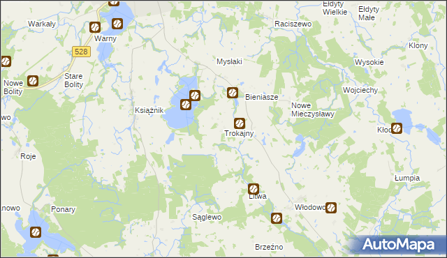 mapa Trokajny gmina Miłakowo, Trokajny gmina Miłakowo na mapie Targeo
