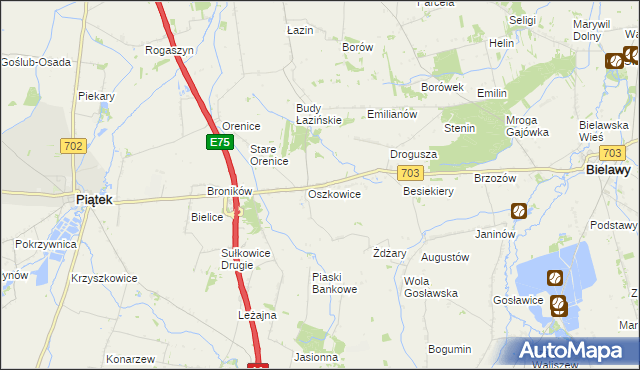 mapa Trzaskowice gmina Bielawy, Trzaskowice gmina Bielawy na mapie Targeo