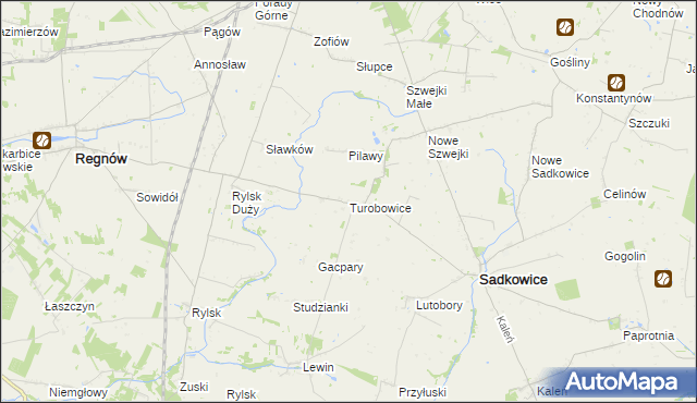 mapa Turobowice gmina Sadkowice, Turobowice gmina Sadkowice na mapie Targeo