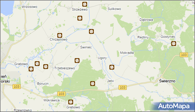 mapa Ugory gmina Świerzno, Ugory gmina Świerzno na mapie Targeo