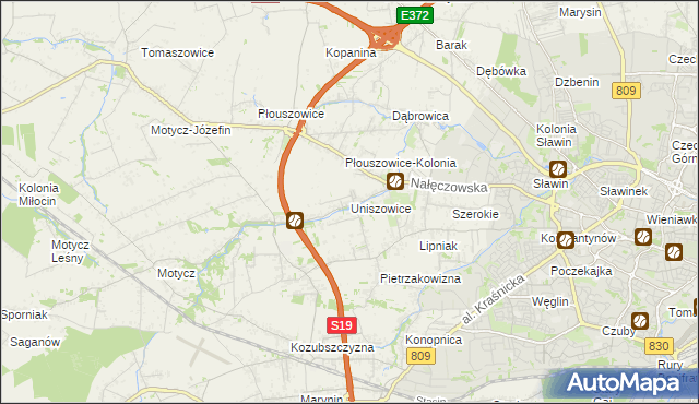 mapa Uniszowice, Uniszowice na mapie Targeo