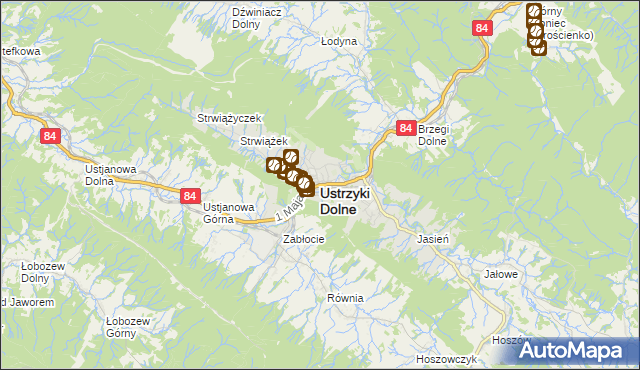 mapa Ustrzyki Dolne, Ustrzyki Dolne na mapie Targeo