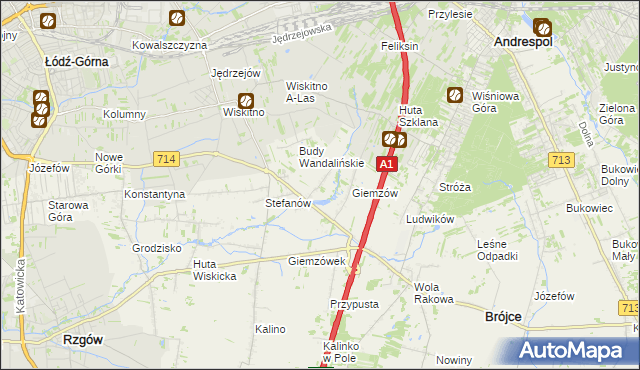 mapa Wandalin gmina Brójce, Wandalin gmina Brójce na mapie Targeo