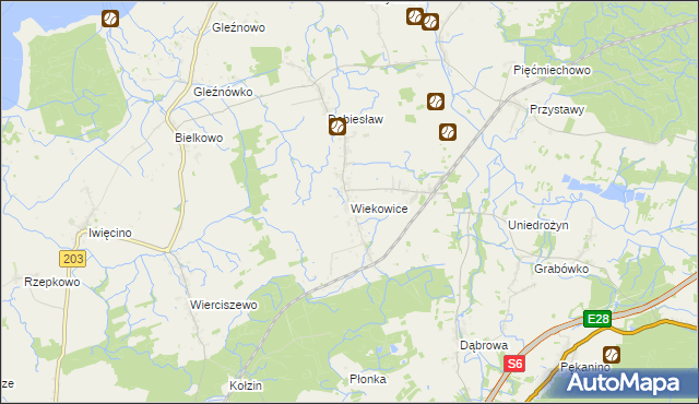 mapa Wiekowice gmina Darłowo, Wiekowice gmina Darłowo na mapie Targeo