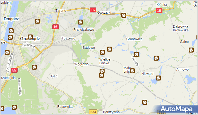 mapa Wielkie Lniska, Wielkie Lniska na mapie Targeo
