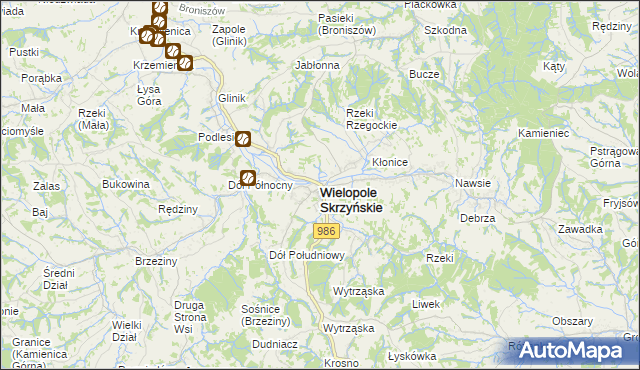 mapa Wielopole Skrzyńskie, Wielopole Skrzyńskie na mapie Targeo