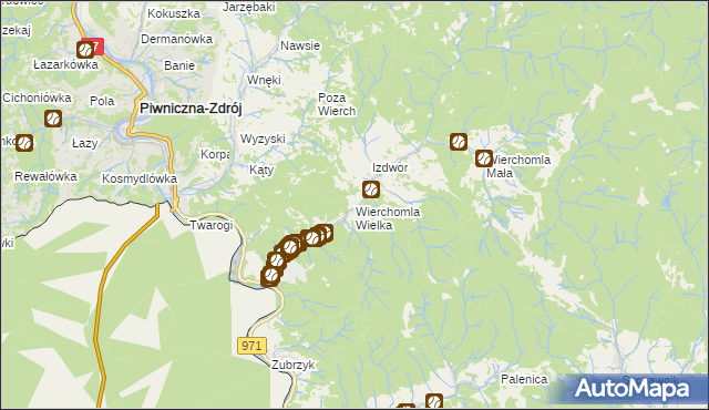 mapa Wierchomla Wielka, Wierchomla Wielka na mapie Targeo