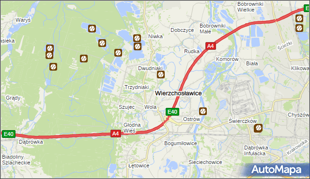 mapa Wierzchosławice powiat tarnowski, Wierzchosławice powiat tarnowski na mapie Targeo