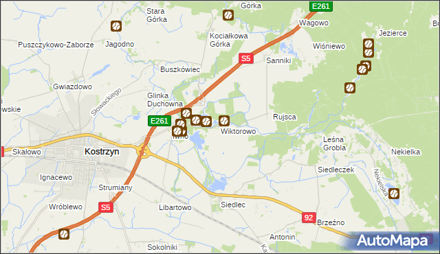 mapa Wiktorowo gmina Kostrzyn, Wiktorowo gmina Kostrzyn na mapie Targeo