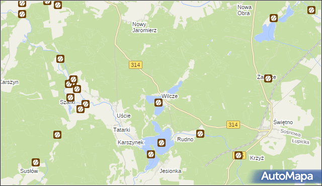 mapa Wilcze gmina Wolsztyn, Wilcze gmina Wolsztyn na mapie Targeo