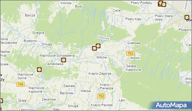 mapa Wilków gmina Bodzentyn, Wilków gmina Bodzentyn na mapie Targeo