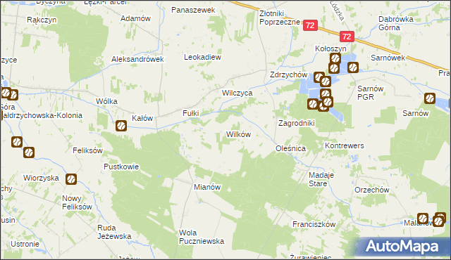 mapa Wilków gmina Dalików, Wilków gmina Dalików na mapie Targeo