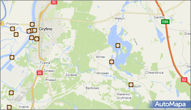 mapa Wirów gmina Gryfino, Wirów gmina Gryfino na mapie Targeo