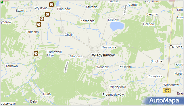 mapa Władysławów powiat turecki, Władysławów powiat turecki na mapie Targeo