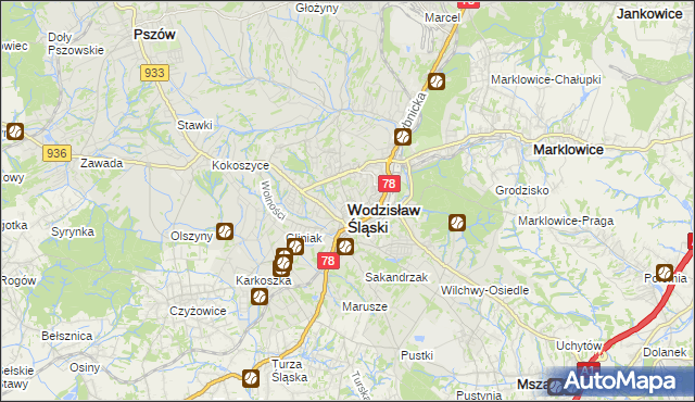 mapa Wodzisławia Śląskiego, Wodzisław Śląski na mapie Targeo