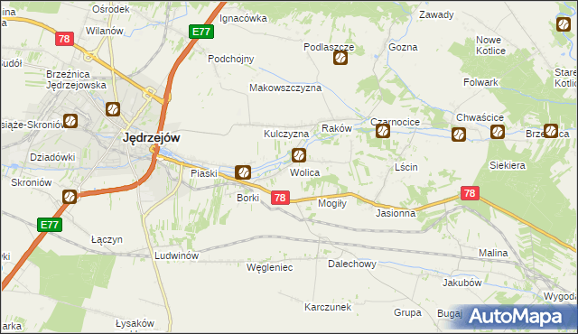 mapa Wolica gmina Jędrzejów, Wolica gmina Jędrzejów na mapie Targeo