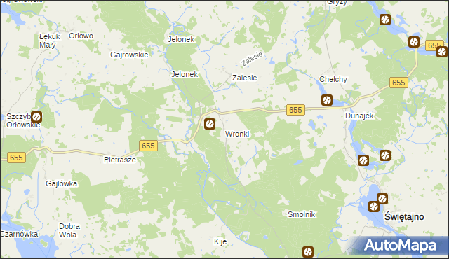 mapa Wronki gmina Świętajno, Wronki gmina Świętajno na mapie Targeo