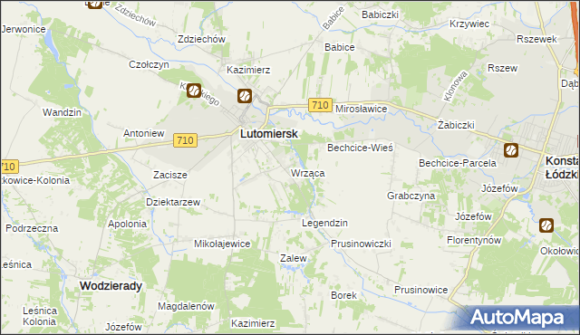 mapa Wrząca gmina Lutomiersk, Wrząca gmina Lutomiersk na mapie Targeo