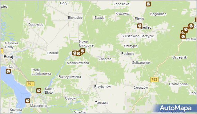 mapa Zaborze gmina Żarki, Zaborze gmina Żarki na mapie Targeo