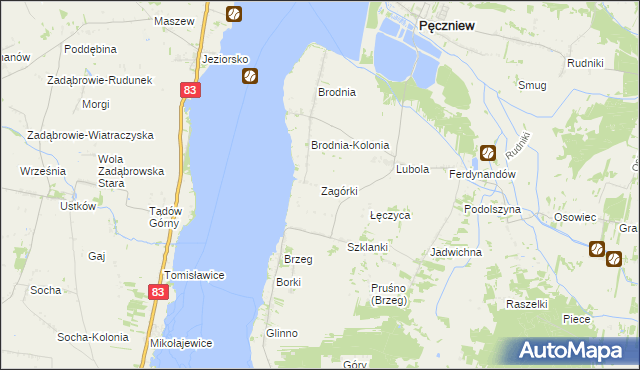 mapa Zagórki gmina Pęczniew, Zagórki gmina Pęczniew na mapie Targeo