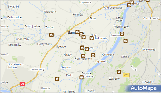 mapa Zajeziorze gmina Samborzec, Zajeziorze gmina Samborzec na mapie Targeo
