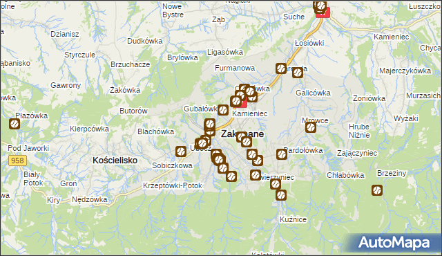 mapa Zakopanego, Zakopane na mapie Targeo
