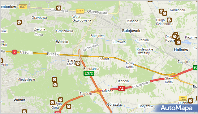 mapa Zakręt gmina Wiązowna, Zakręt gmina Wiązowna na mapie Targeo