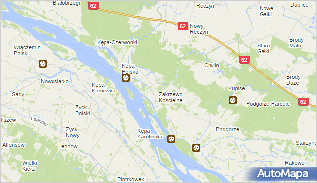 mapa Zakrzewo Kościelne, Zakrzewo Kościelne na mapie Targeo