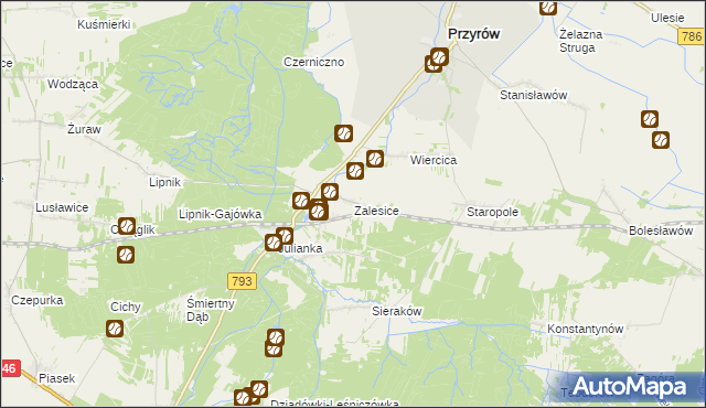mapa Zalesice gmina Przyrów, Zalesice gmina Przyrów na mapie Targeo