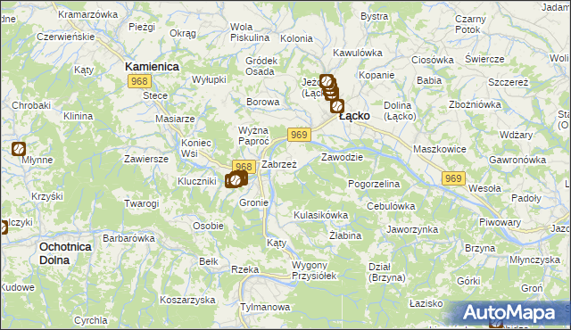 mapa Zarzecze gmina Łącko, Zarzecze gmina Łącko na mapie Targeo