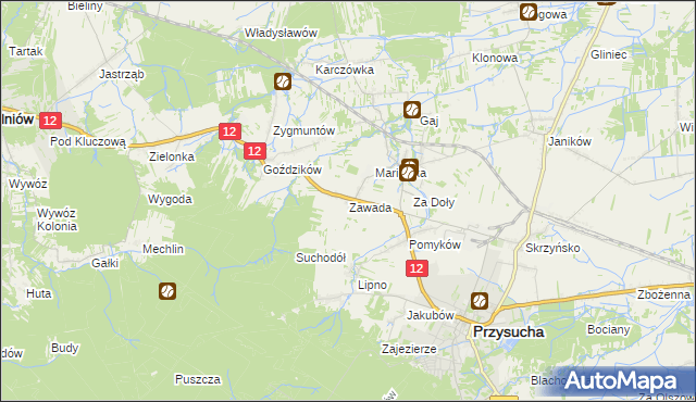 mapa Zawada gmina Przysucha, Zawada gmina Przysucha na mapie Targeo