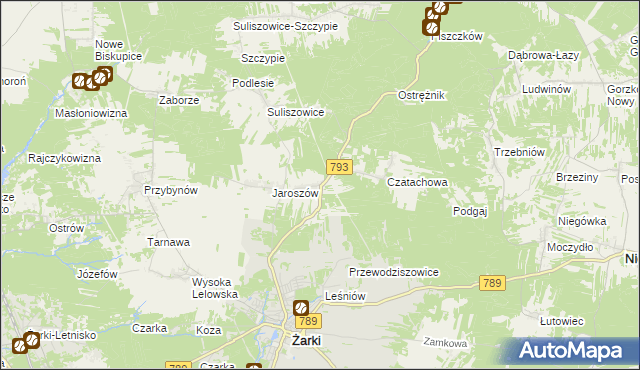 mapa Zawada gmina Żarki, Zawada gmina Żarki na mapie Targeo
