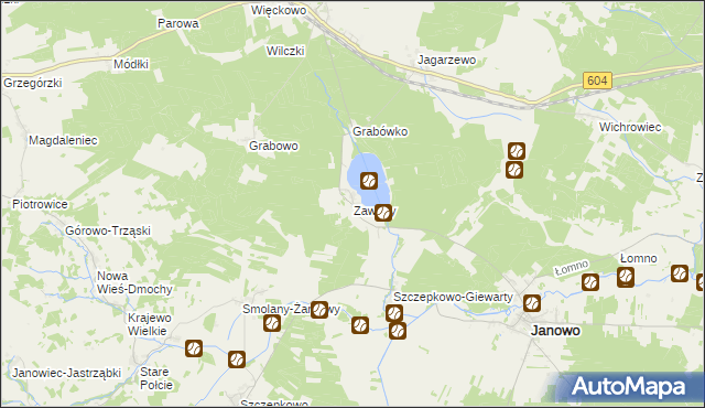 mapa Zawady gmina Janowo, Zawady gmina Janowo na mapie Targeo