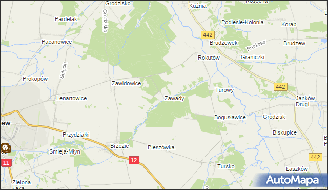mapa Zawady gmina Pleszew, Zawady gmina Pleszew na mapie Targeo