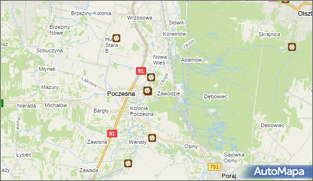mapa Zawodzie gmina Poczesna, Zawodzie gmina Poczesna na mapie Targeo