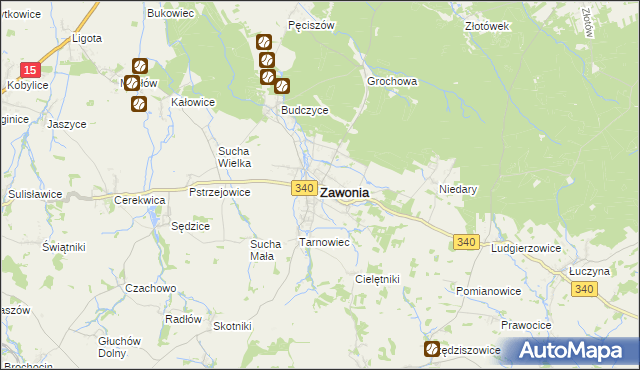mapa Zawonia powiat trzebnicki, Zawonia powiat trzebnicki na mapie Targeo