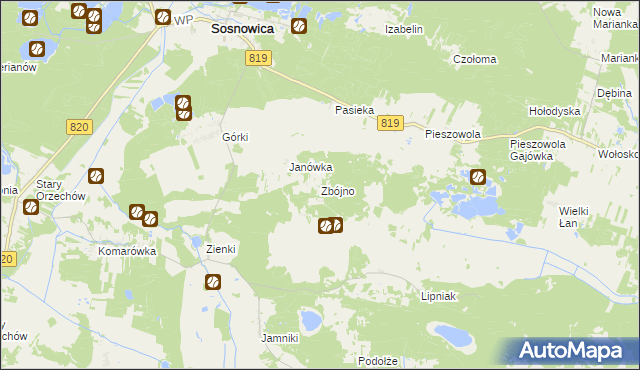 mapa Zbójno gmina Sosnowica, Zbójno gmina Sosnowica na mapie Targeo