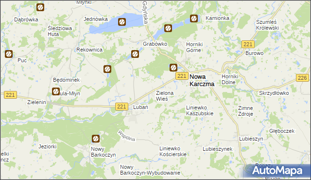 mapa Zielona Wieś gmina Nowa Karczma, Zielona Wieś gmina Nowa Karczma na mapie Targeo