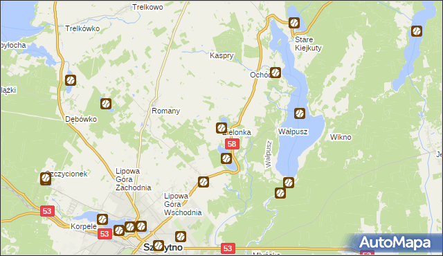 mapa Zielonka gmina Szczytno, Zielonka gmina Szczytno na mapie Targeo
