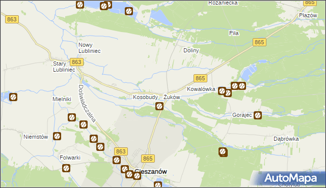 mapa Żuków gmina Cieszanów, Żuków gmina Cieszanów na mapie Targeo