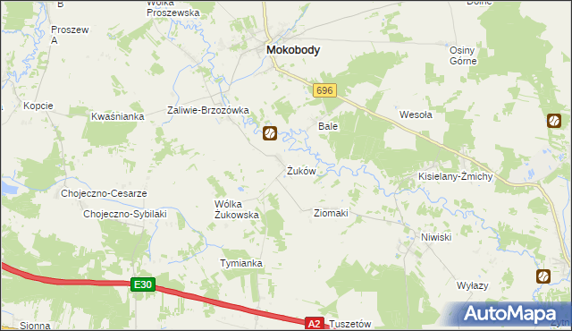 mapa Żuków gmina Mokobody, Żuków gmina Mokobody na mapie Targeo