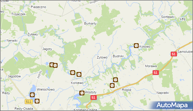 mapa Żytowo gmina Lidzbark Warmiński, Żytowo gmina Lidzbark Warmiński na mapie Targeo