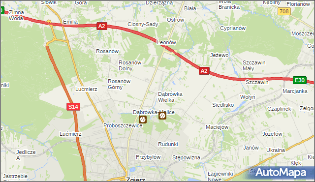 mapa Dąbrówka Wielka gmina Zgierz, Dąbrówka Wielka gmina Zgierz na mapie Targeo