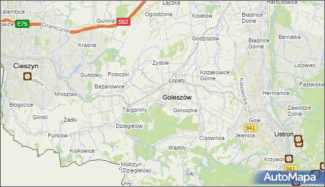 mapa Goleszów powiat cieszyński, Goleszów powiat cieszyński na mapie Targeo
