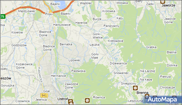 mapa Górki Małe gmina Brenna, Górki Małe gmina Brenna na mapie Targeo