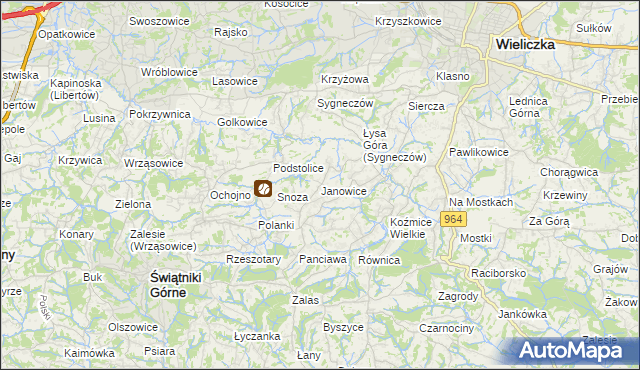 mapa Janowice gmina Wieliczka, Janowice gmina Wieliczka na mapie Targeo