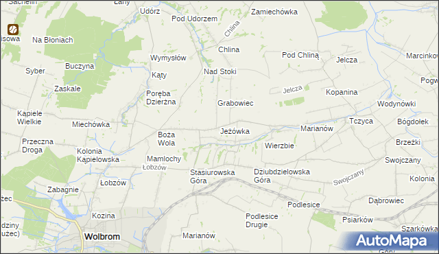 mapa Jeżówka gmina Wolbrom, Jeżówka gmina Wolbrom na mapie Targeo